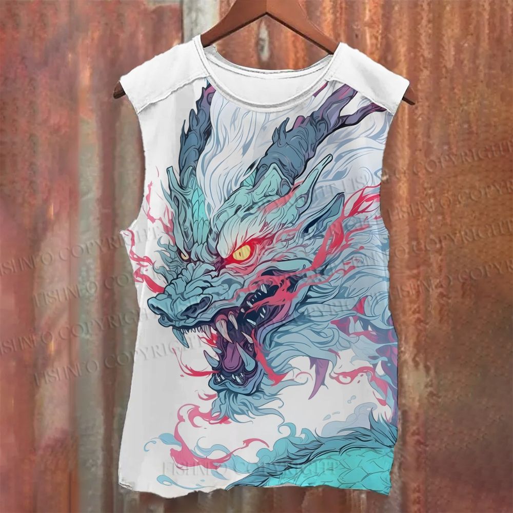 Unisex Casual Giant Blue Dragon Printed Tank Top