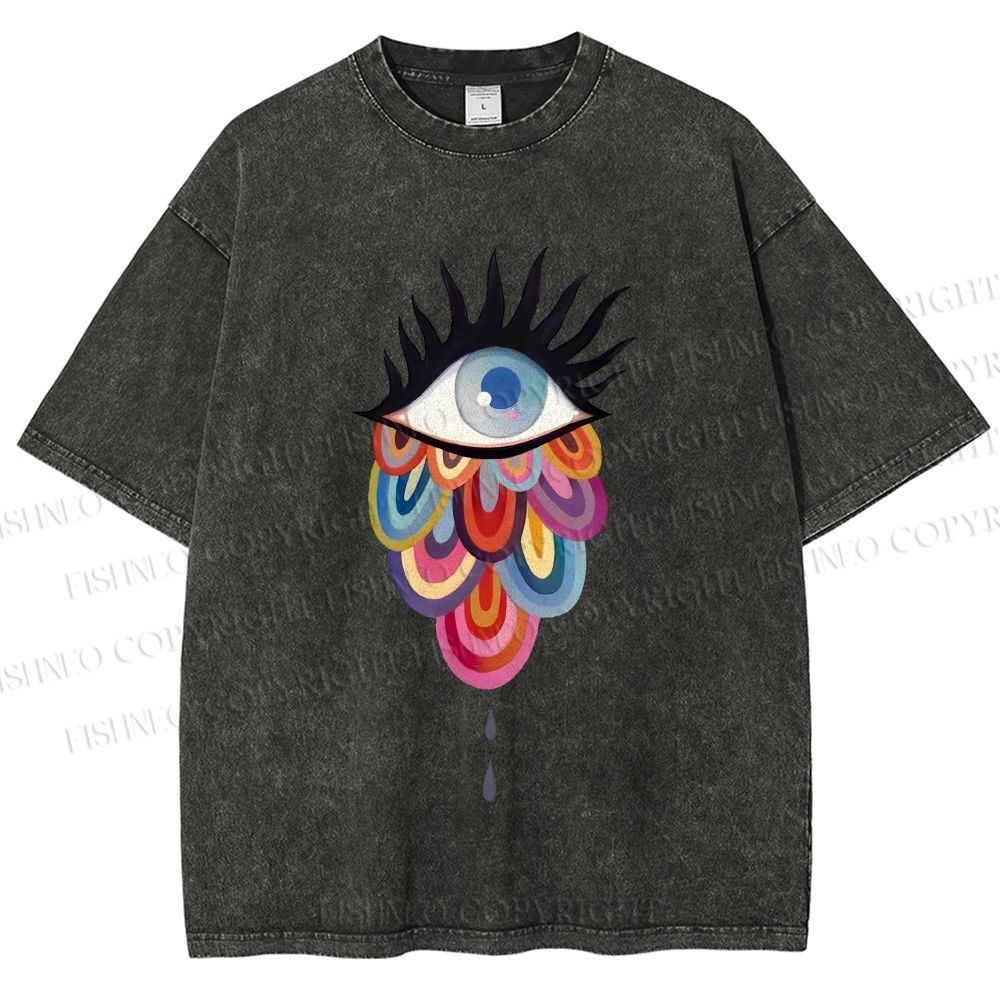 Unisex Eye on Multicolor Clouds Printed Washed Tee