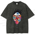 Unisex Eye on Multicolor Clouds Printed Washed Tee