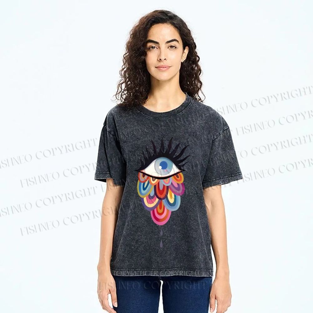 Unisex Eye on Multicolor Clouds Printed Washed Tee