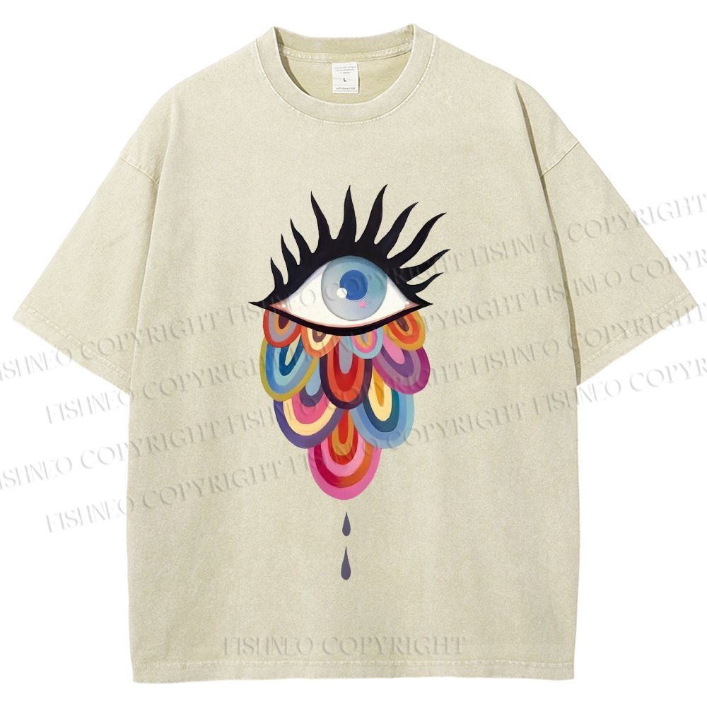 Unisex Eye on Multicolor Clouds Printed Washed Tee
