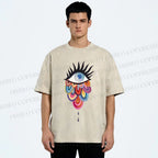 Unisex Eye on Multicolor Clouds Printed Washed Tee