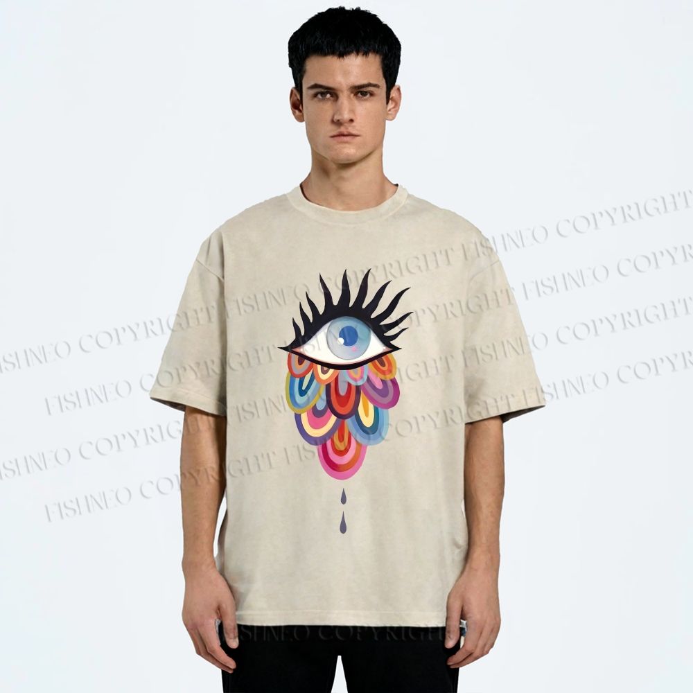 Unisex Eye on Multicolor Clouds Printed Washed Tee
