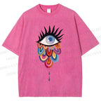 Unisex Eye on Multicolor Clouds Printed Washed Tee