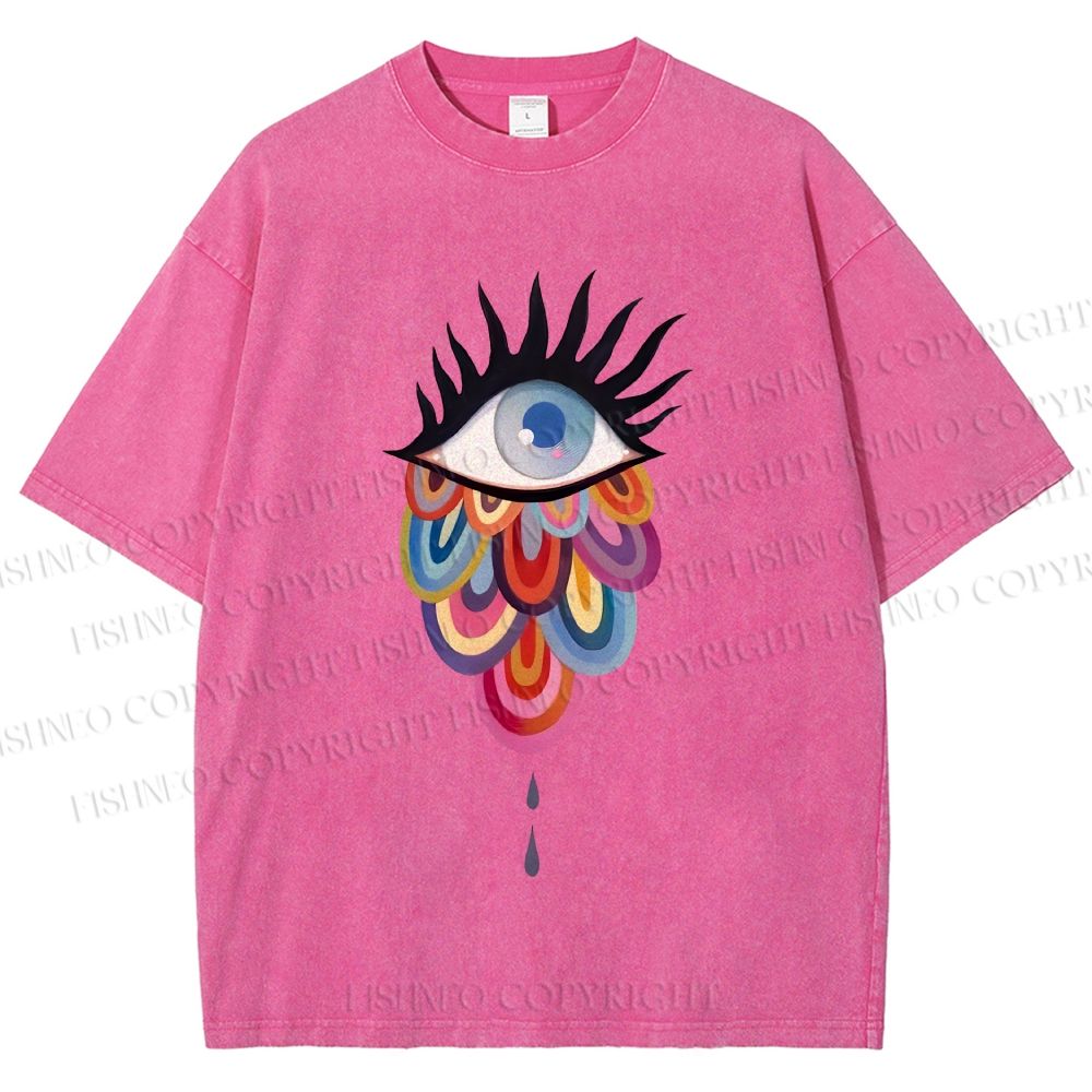 Unisex Eye on Multicolor Clouds Printed Washed Tee