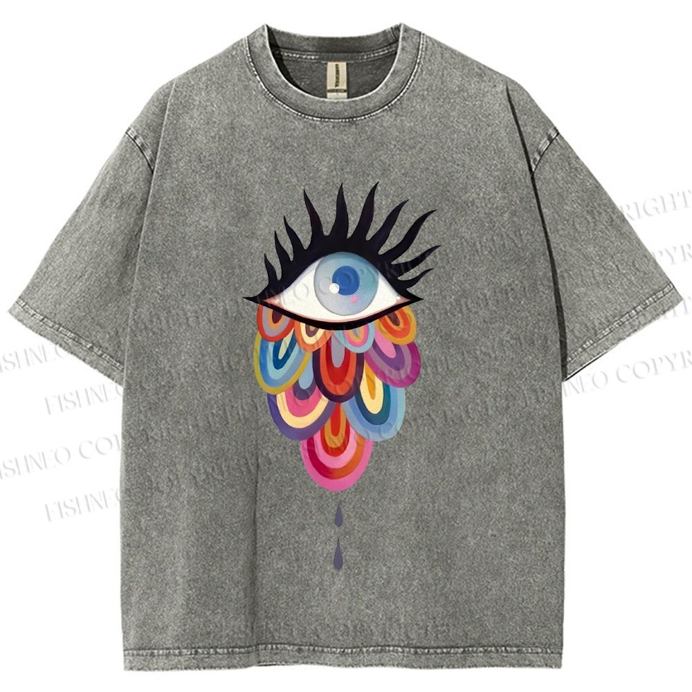 Unisex Eye on Multicolor Clouds Printed Washed Tee