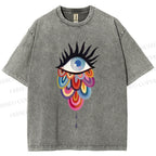 Unisex Eye on Multicolor Clouds Printed Washed Tee