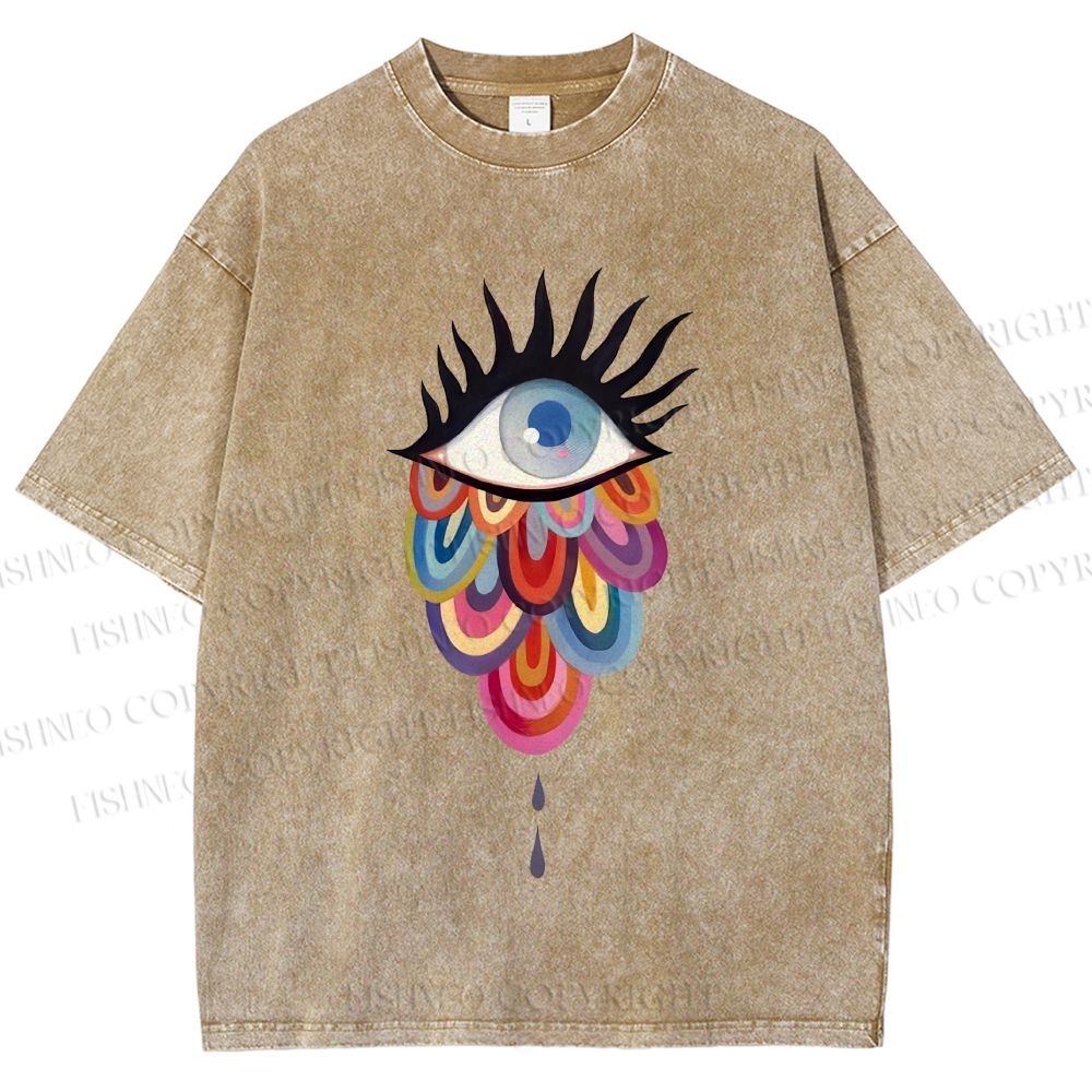 Unisex Eye on Multicolor Clouds Printed Washed Tee