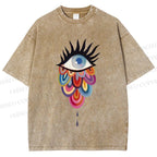 Unisex Eye on Multicolor Clouds Printed Washed Tee