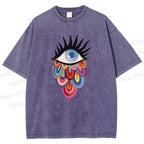 Unisex Eye on Multicolor Clouds Printed Washed Tee
