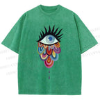 Unisex Eye on Multicolor Clouds Printed Washed Tee