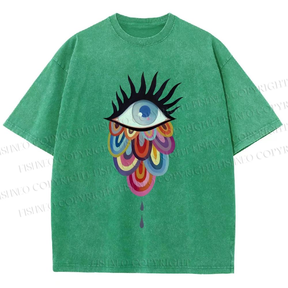 Unisex Eye on Multicolor Clouds Printed Washed Tee