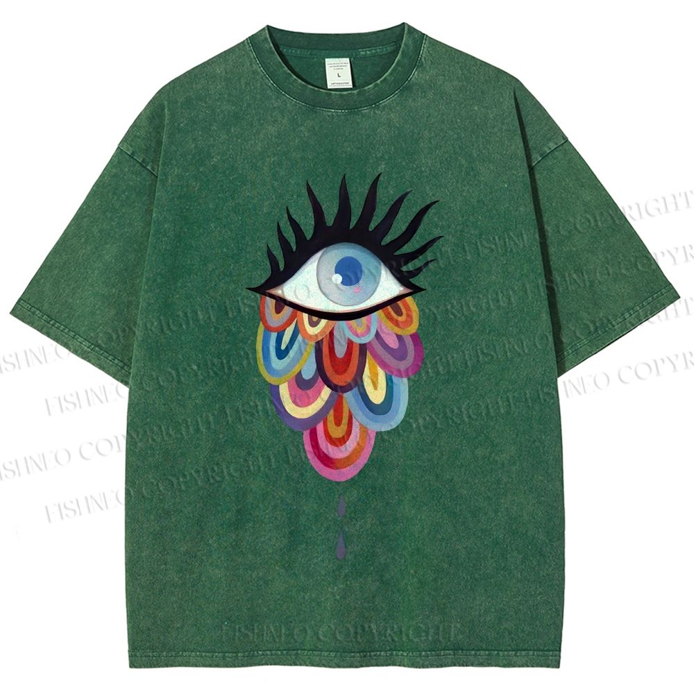 Unisex Eye on Multicolor Clouds Printed Washed Tee