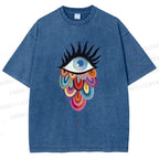 Unisex Eye on Multicolor Clouds Printed Washed Tee