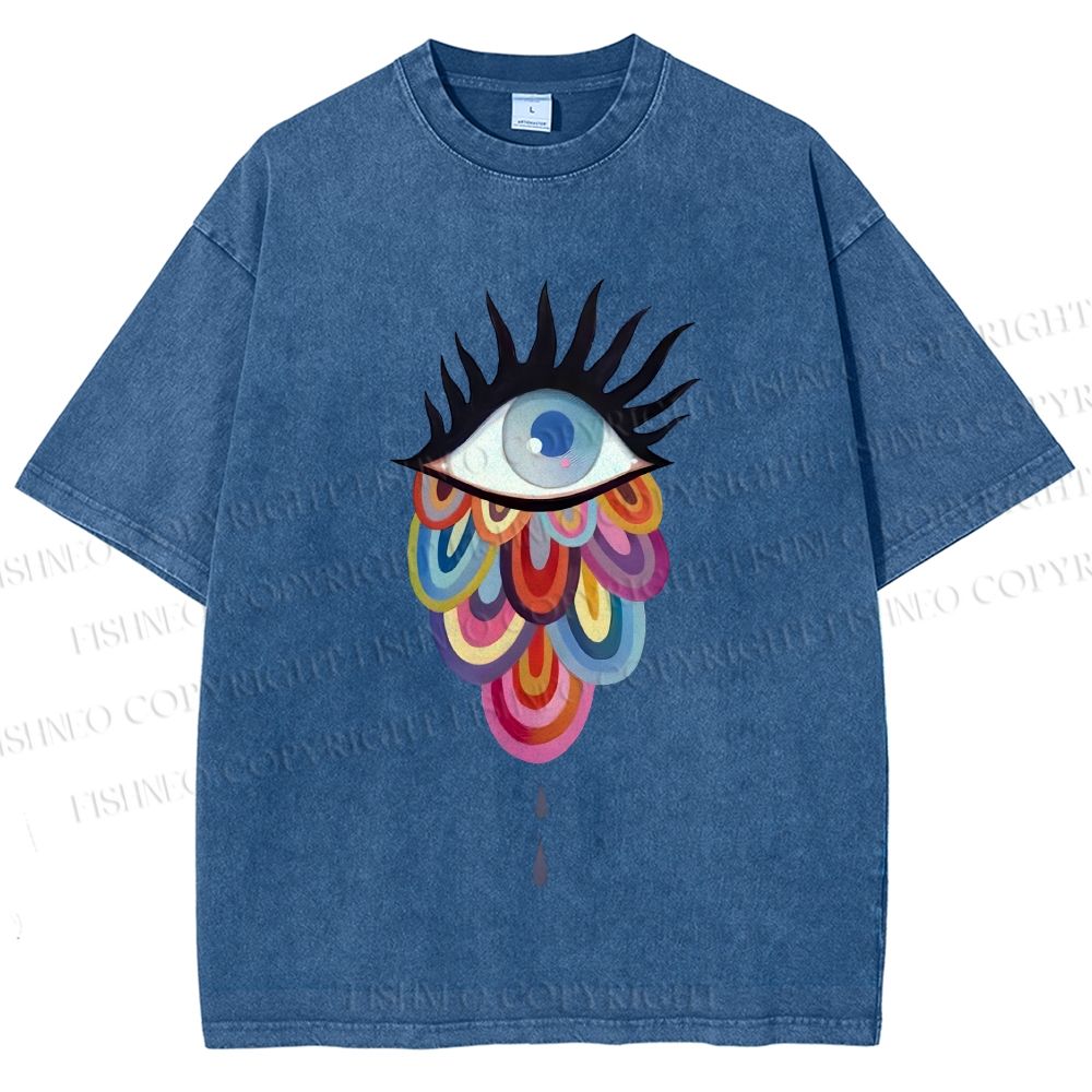 Unisex Eye on Multicolor Clouds Printed Washed Tee