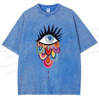 Unisex Eye on Multicolor Clouds Printed Washed Tee