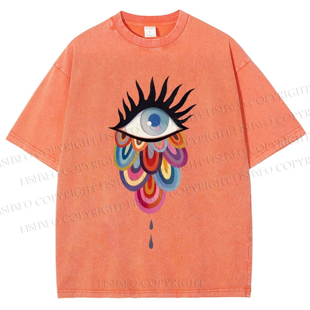 Unisex Eye on Multicolor Clouds Printed Washed Tee
