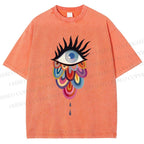 Unisex Eye on Multicolor Clouds Printed Washed Tee