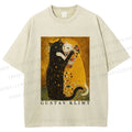 Unisex Cats in Klimt Art Printed Washed Tee
