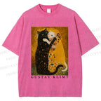 Unisex Cats in Klimt Art Printed Washed Tee