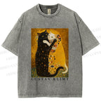 Unisex Cats in Klimt Art Printed Washed Tee