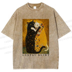 Unisex Cats in Klimt Art Printed Washed Tee