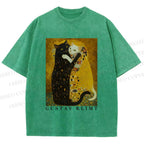 Unisex Cats in Klimt Art Printed Washed Tee