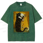 Unisex Cats in Klimt Art Printed Washed Tee