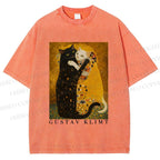 Unisex Cats in Klimt Art Printed Washed Tee