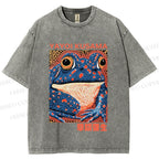 Unisex Yayoi Kusama Blue Frog Printed Washed Tee