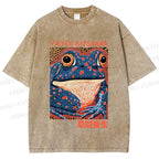Unisex Yayoi Kusama Blue Frog Printed Washed Tee
