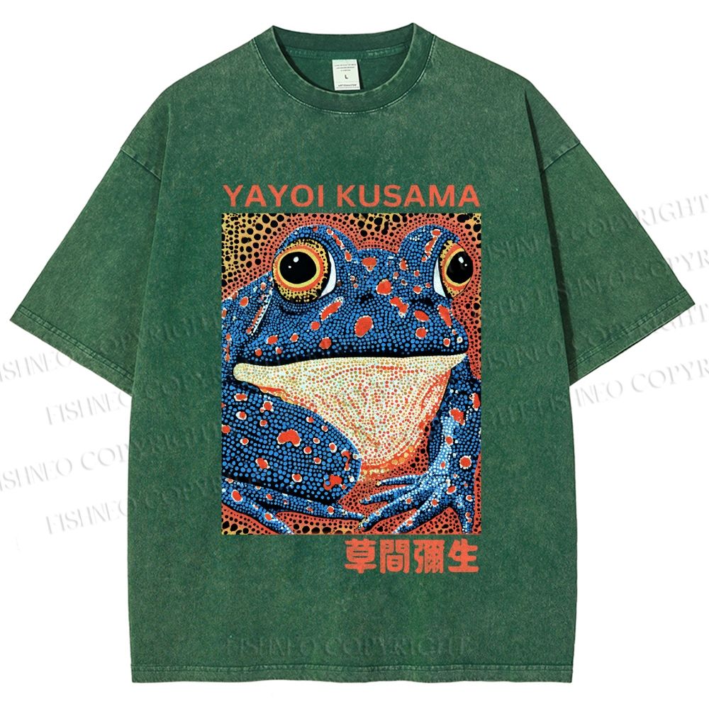 Unisex Yayoi Kusama Blue Frog Printed Washed Tee