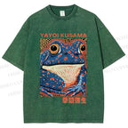 Unisex Yayoi Kusama Blue Frog Printed Washed Tee