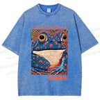Unisex Yayoi Kusama Blue Frog Printed Washed Tee