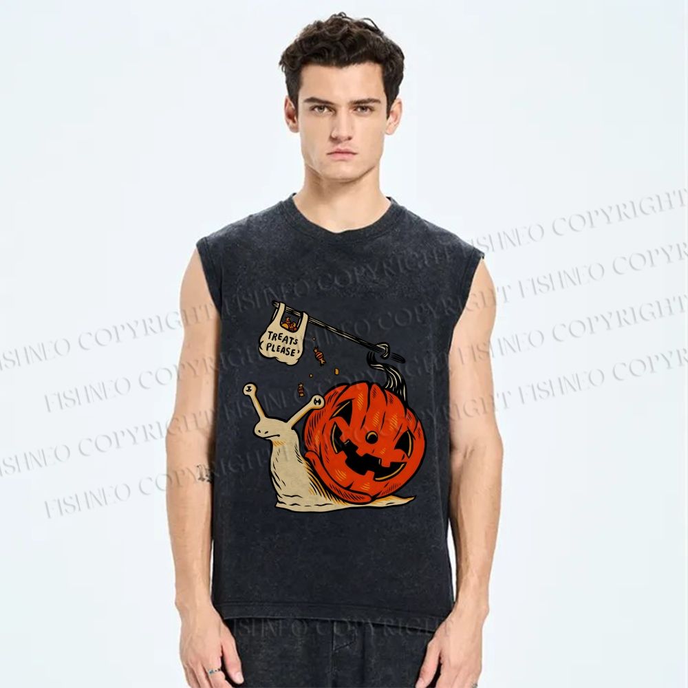 Unisex Snails in Halloween Printed Washed Tank Top