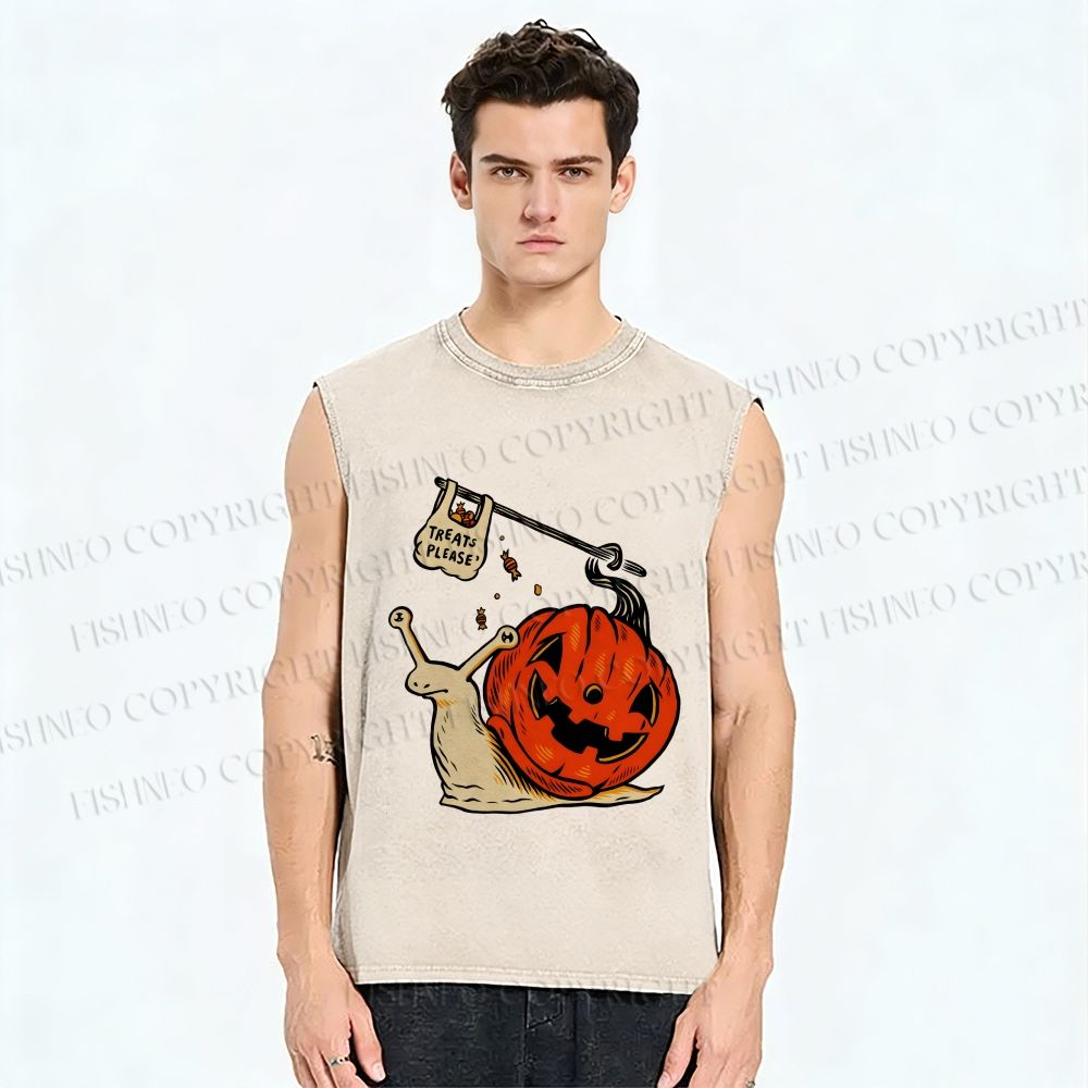 Unisex Snails in Halloween Printed Washed Tank Top