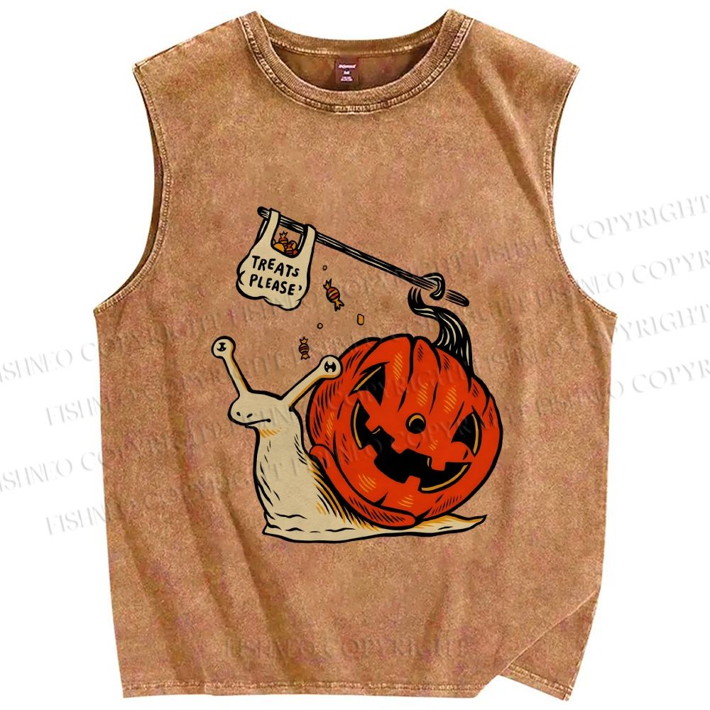 Unisex Snails in Halloween Printed Washed Tank Top