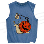 Unisex Snails in Halloween Printed Washed Tank Top