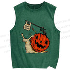 Unisex Snails in Halloween Printed Washed Tank Top