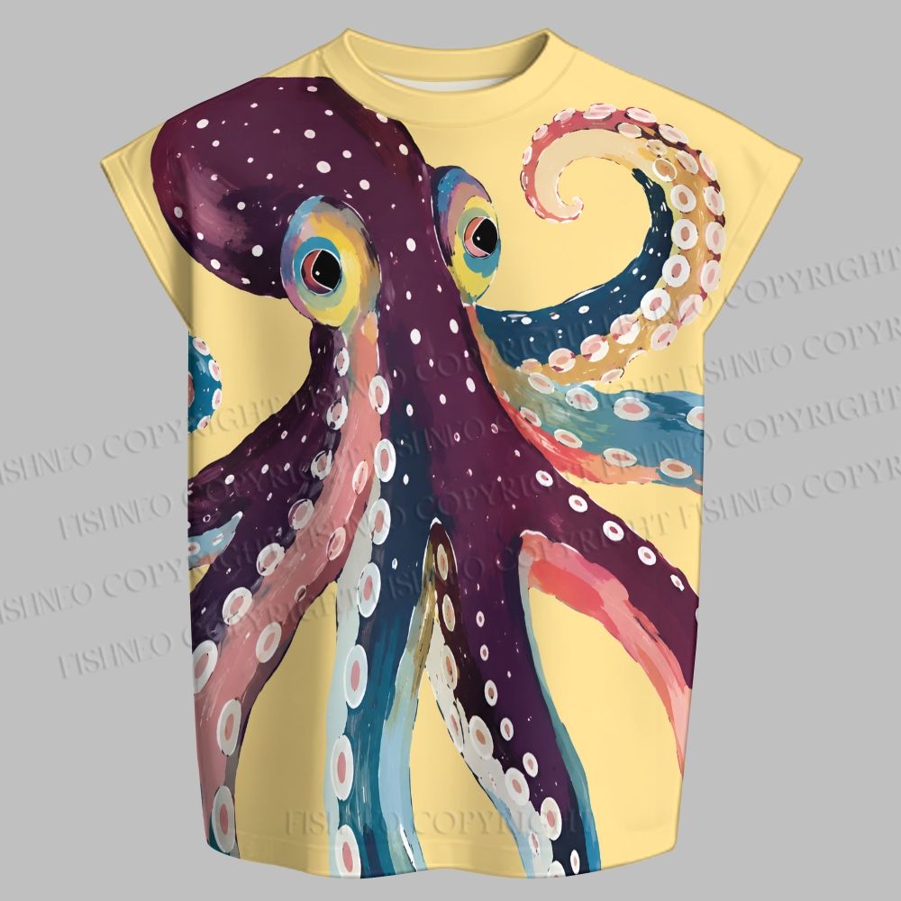 Men's Octopus Art Sleeveless Tank Top & Elasticated Trousers pants Two-Piece Streetwear Set