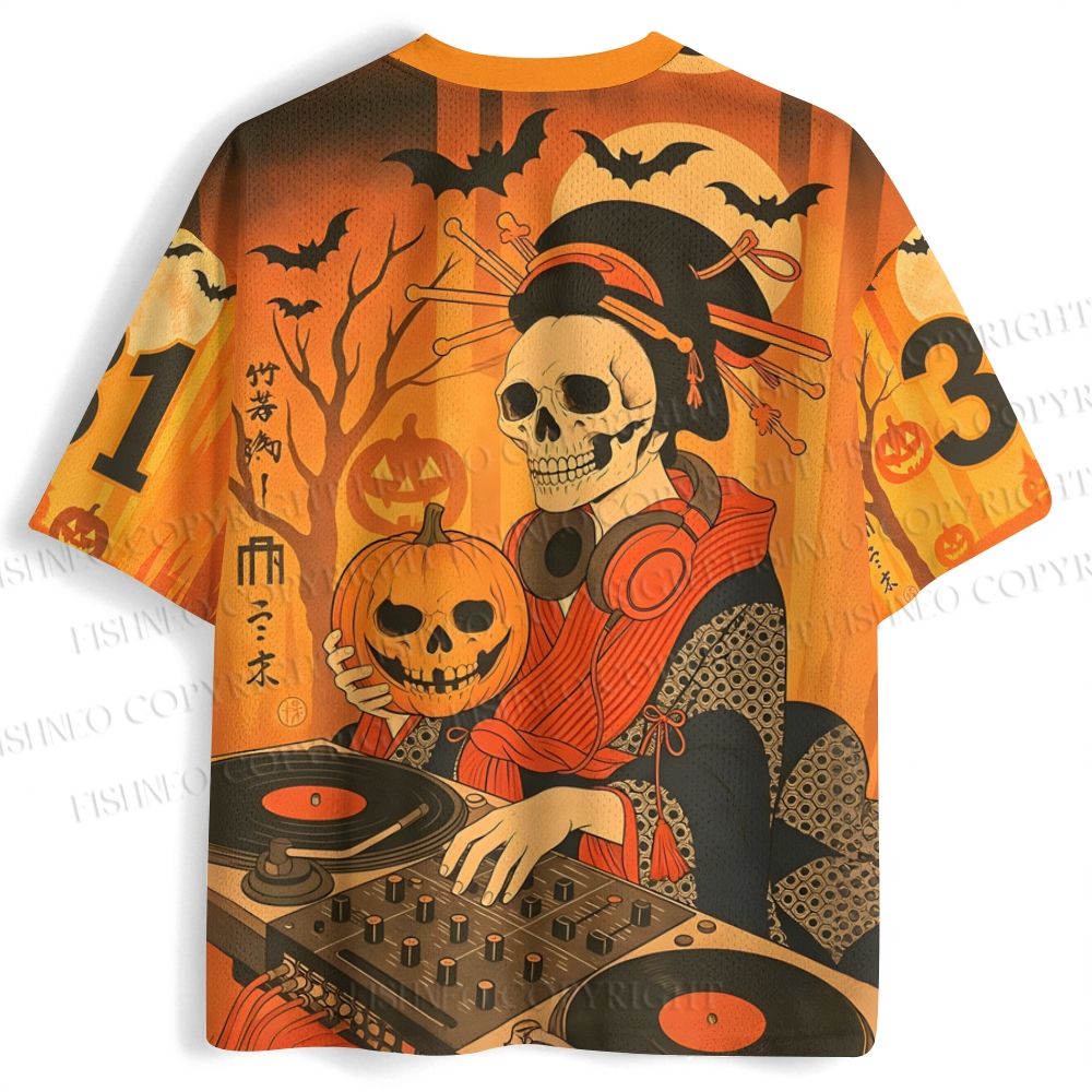 Halloween Wearing Pumpkin Mask Geisha Jersey Shirts