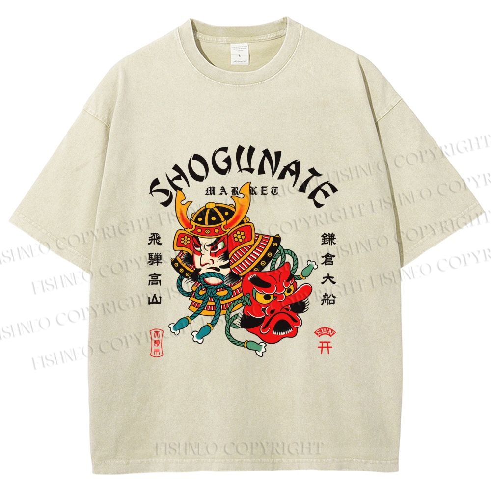 Unisex Samurai Head Printed Washed Tee