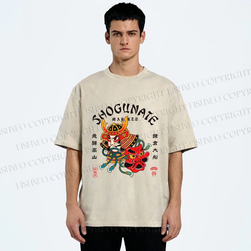 Unisex Samurai Head Printed Washed Tee