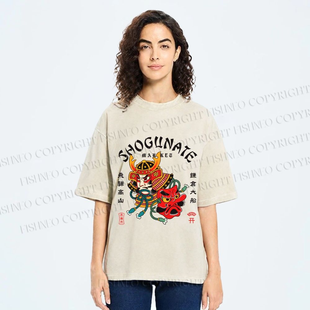 Unisex Samurai Head Printed Washed Tee