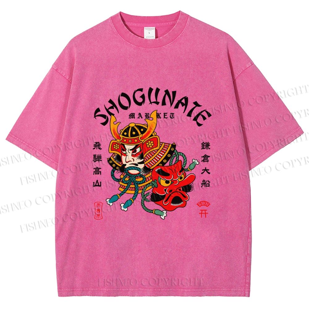 Unisex Samurai Head Printed Washed Tee