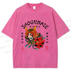 Unisex Samurai Head Printed Washed Tee