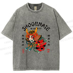 Unisex Samurai Head Printed Washed Tee