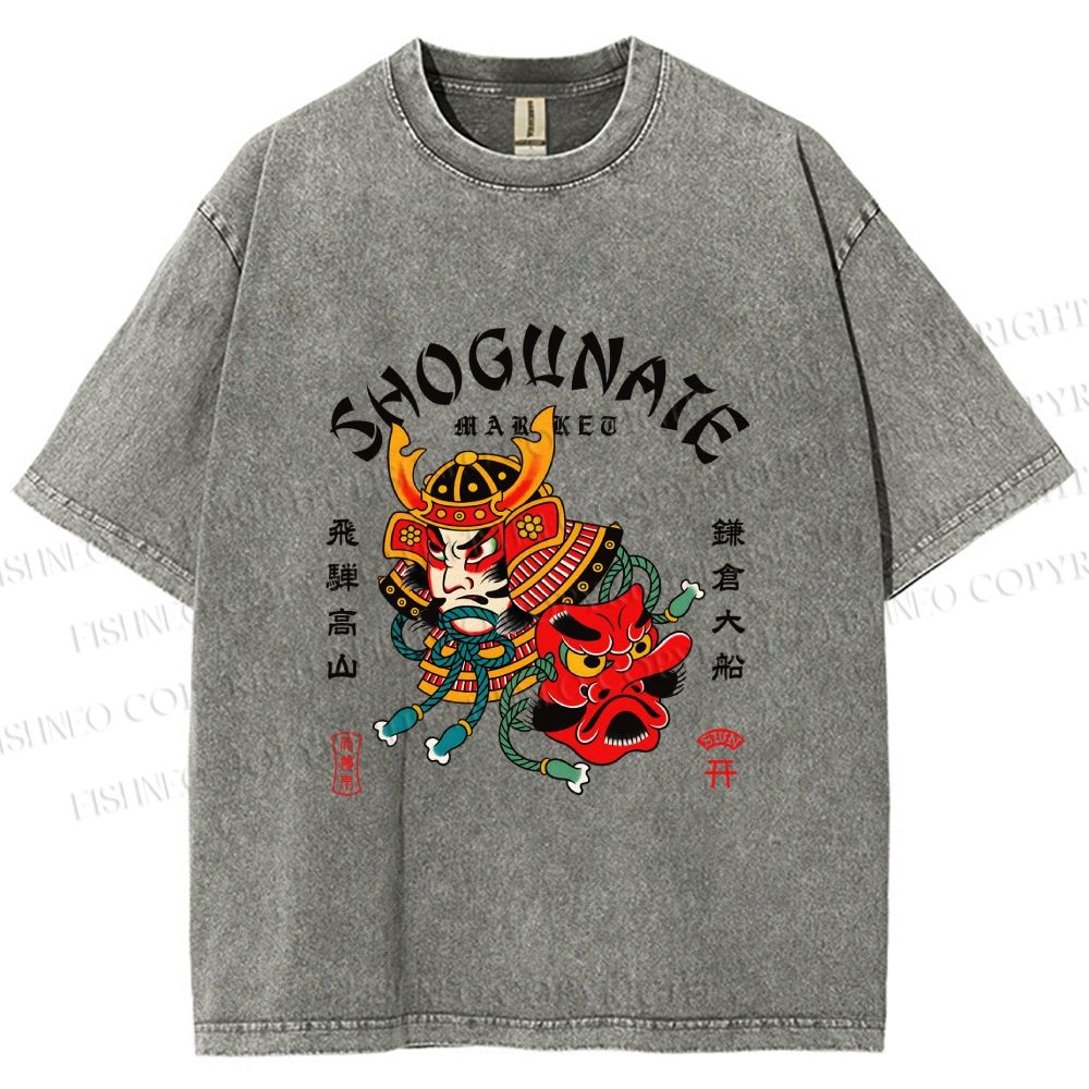 Unisex Samurai Head Printed Washed Tee