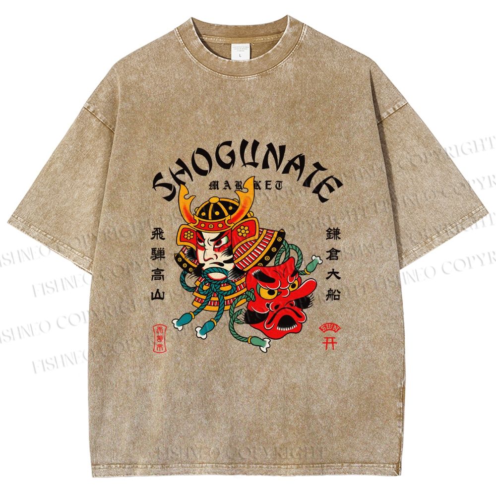 Unisex Samurai Head Printed Washed Tee