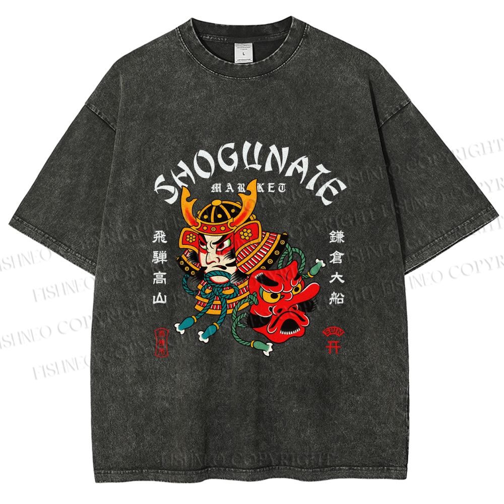 Unisex Samurai Head Printed Washed Tee